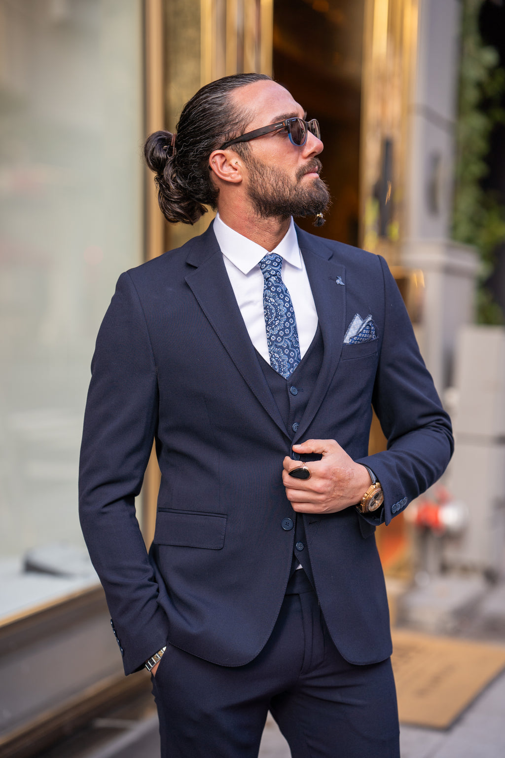 Napoli Navy Blue Slim Fit Pinstripe Suit