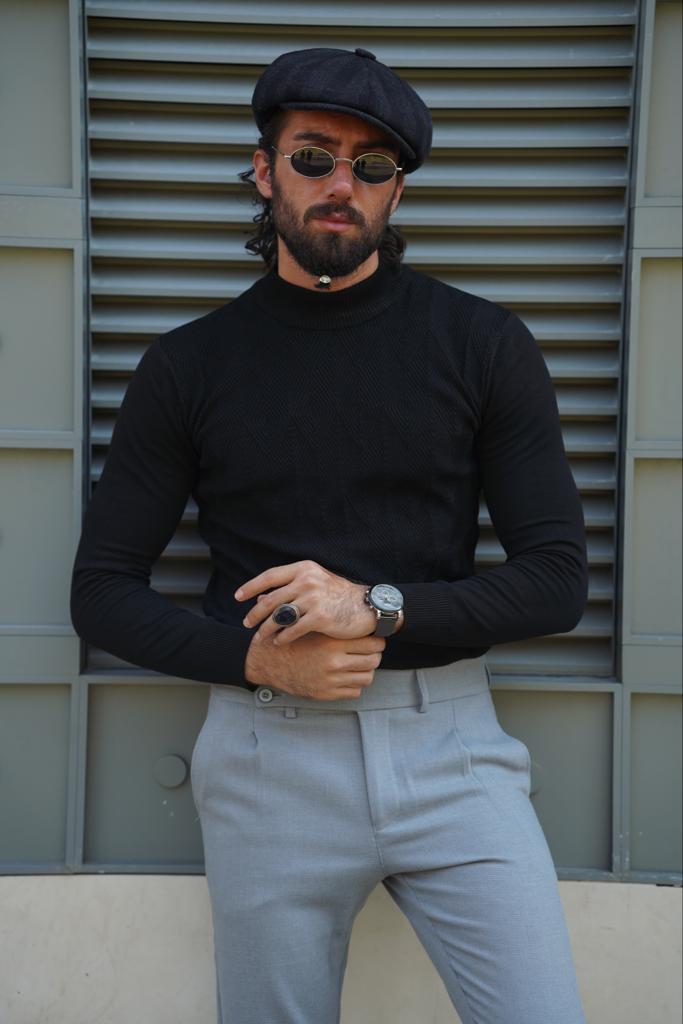 Thread Slim Fit Custom Design White Mixed Colors Turtleneck