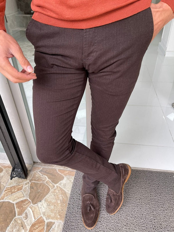 Bastoni Beige Slim Fit Linen Pants