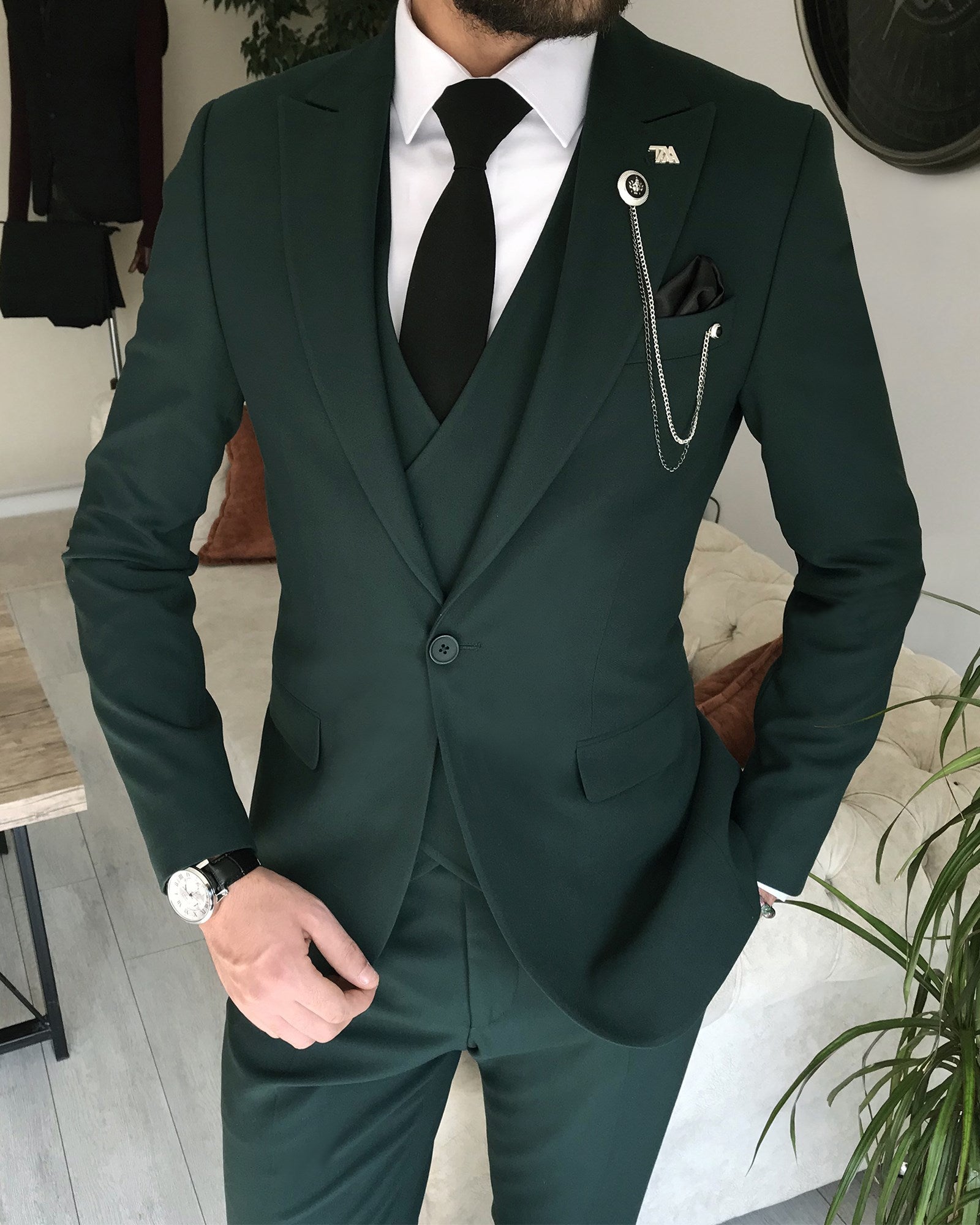 Bojoni Amato Slim Fit Dark Green Suit | BOJONI