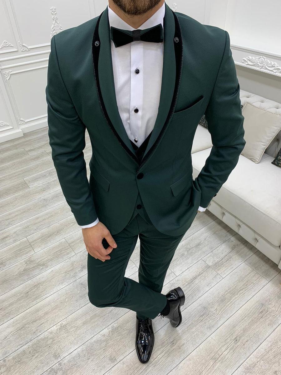 Partoni Royal Shawl Green Slim Fit Tuxedo | BOJONI