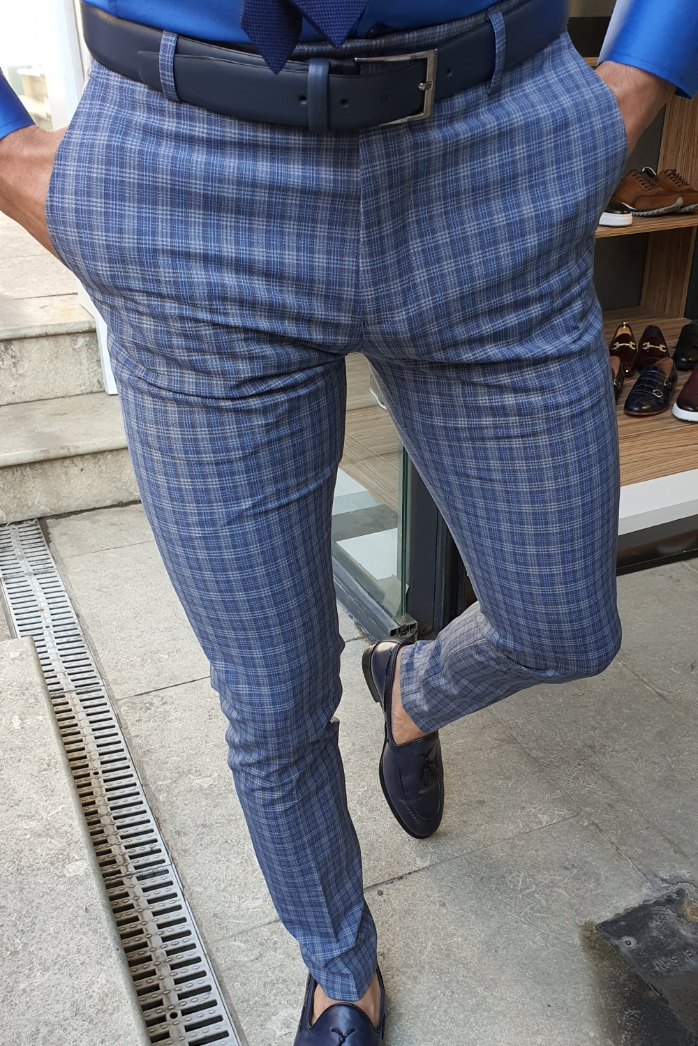 Oakland Navy Blue Slim Fit Pinstripe Pants