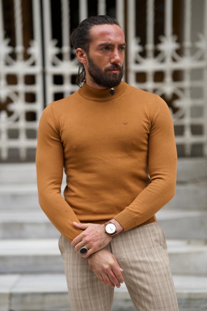 Bojoni Astoria Slim Fit Camel Turtleneck Sweater | BOJONI