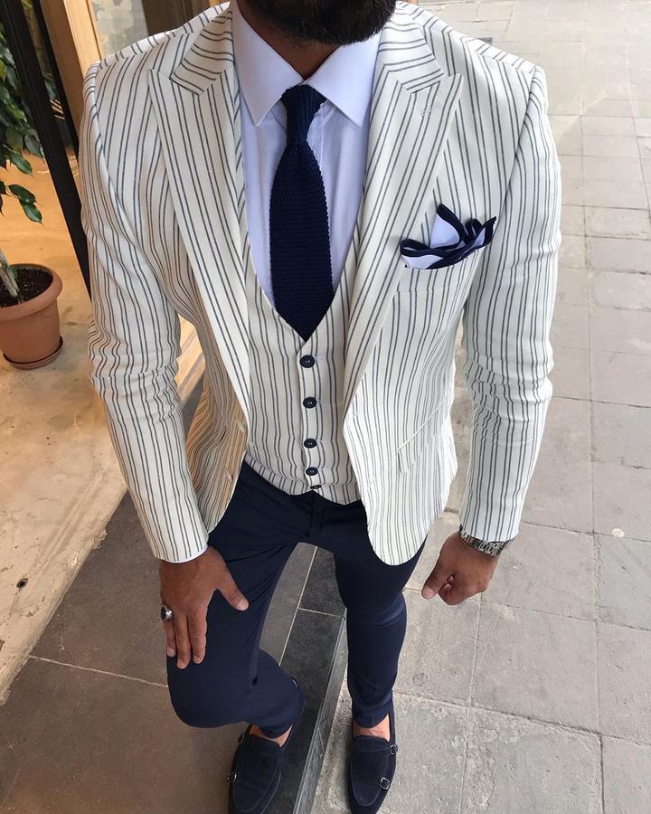 Giorgio White Striped Slim Fit Suit | BOJONI