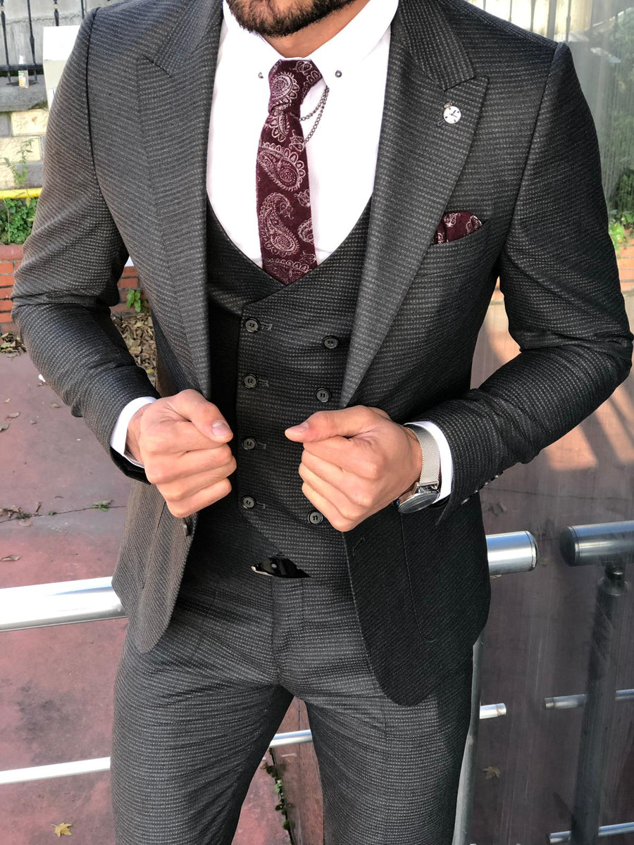 Slim-Fit Patterned Suit Vest Anthracite – BOJONI