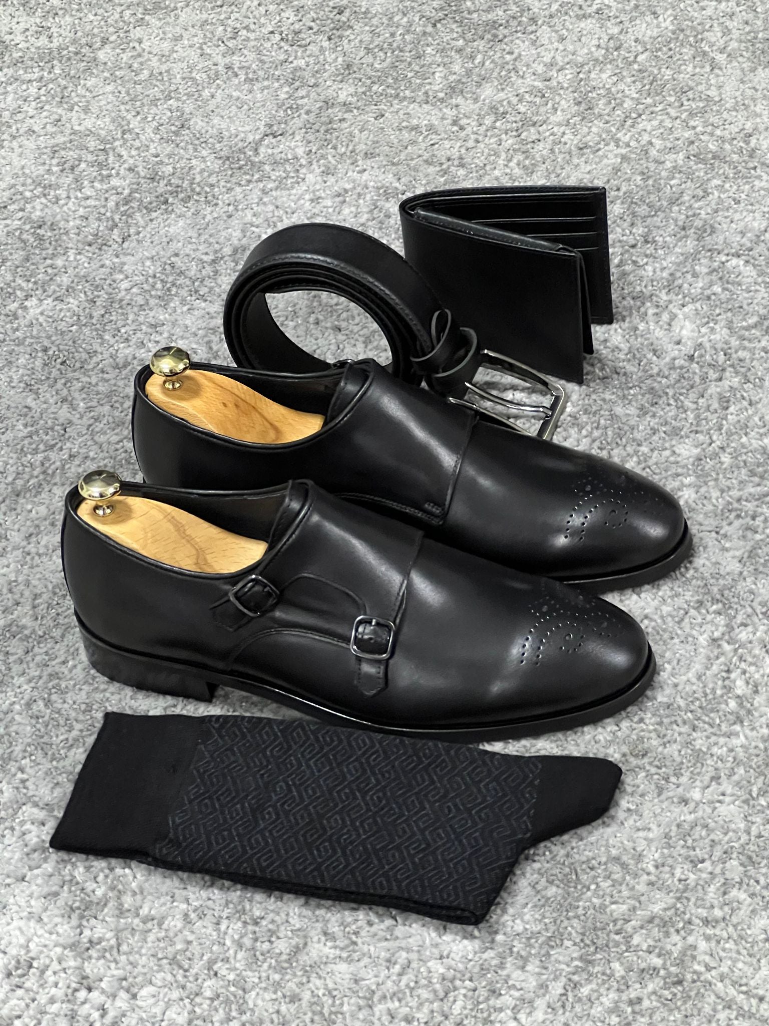 GentWith Henderson Black Patent Leather Monk Strap Shoes