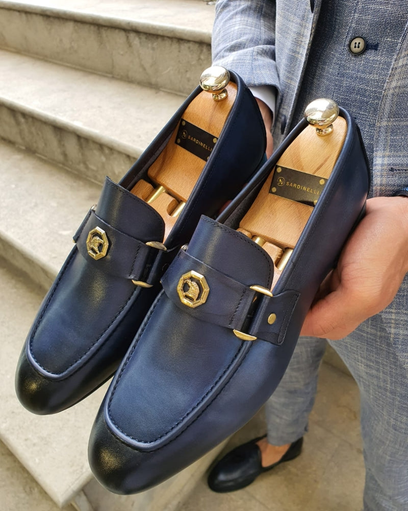 Buy Navy Blue Suede Tassel Leather Loafers for Men - Escaro Royale