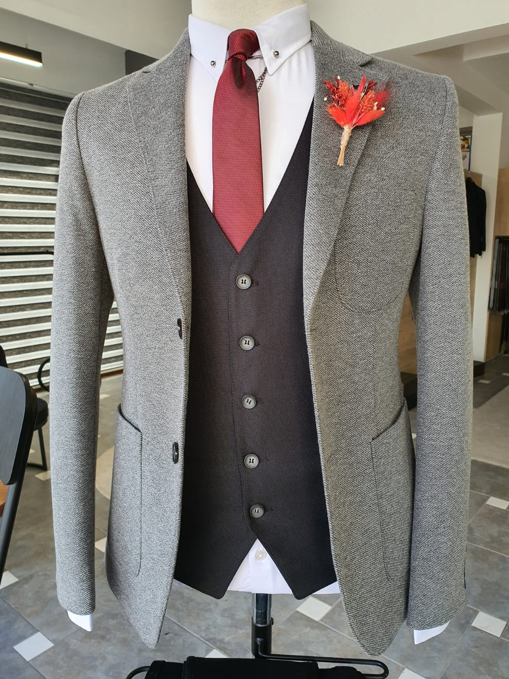 Buy Claret Red Slim Fit Suit by GentWith