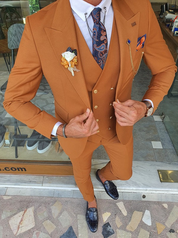 Amber Beige Slim Fit Peak Lapel Blazer – BRABION