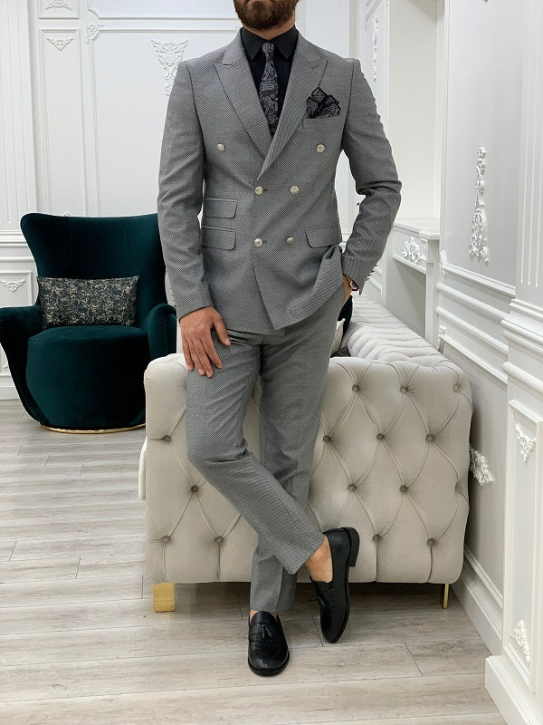 Palermo Light Gray Slim Fit Double Breasted Suit Bojoni 