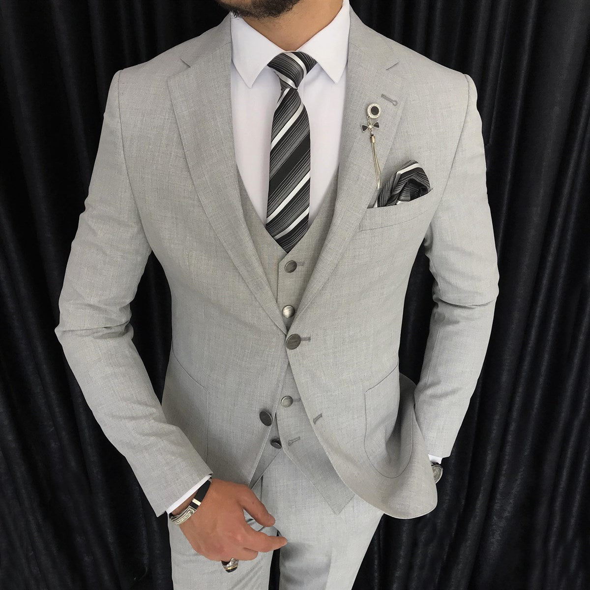 Bojoni Cagliari Grey Slim-Fit Suit 3-Piece | BOJONI