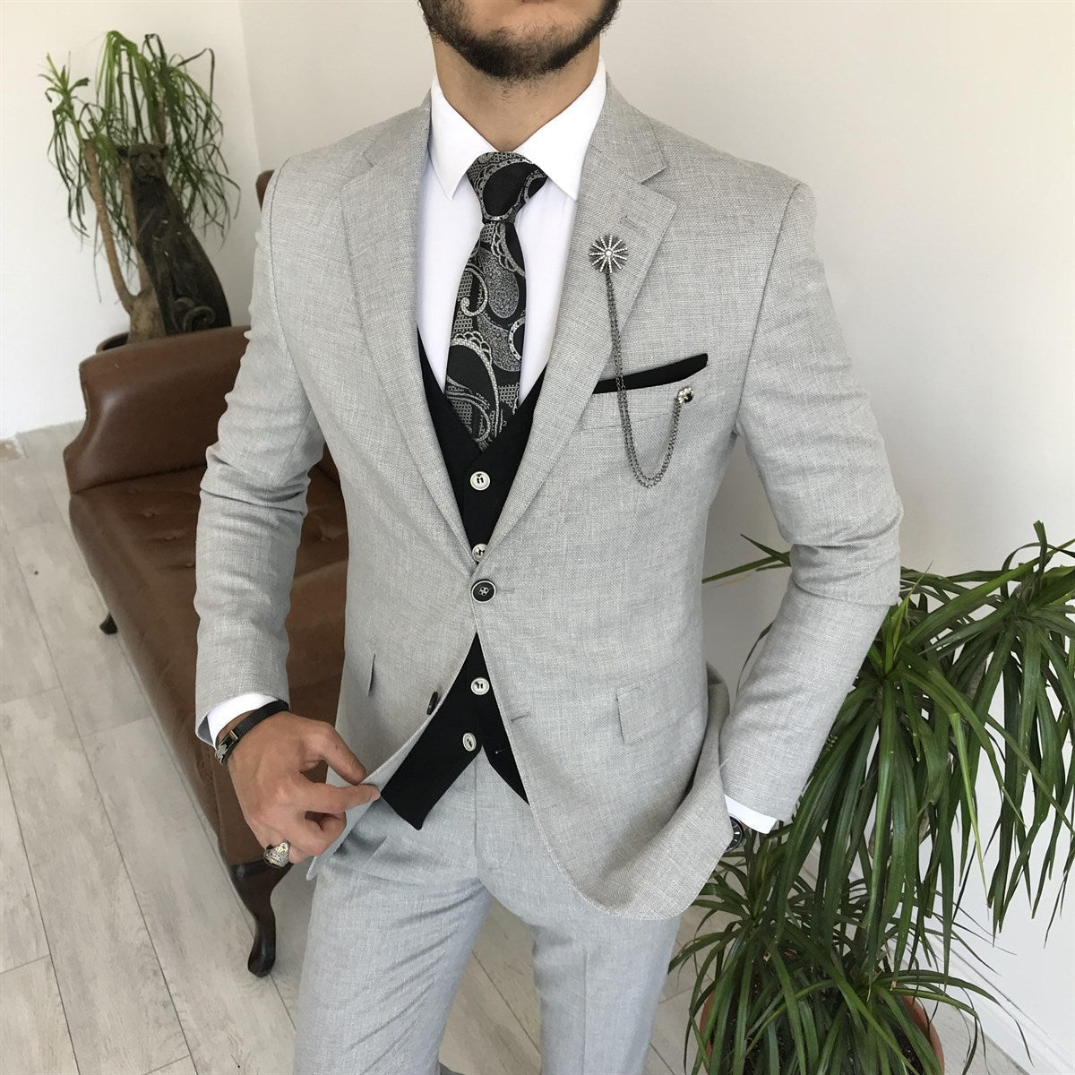 Bojoni Cagliari Grey Slim-Fit Suit 3-Piece | BOJONI