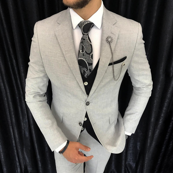 Bojoni Cagliari Grey Slim-Fit Suit 3-Piece | BOJONI
