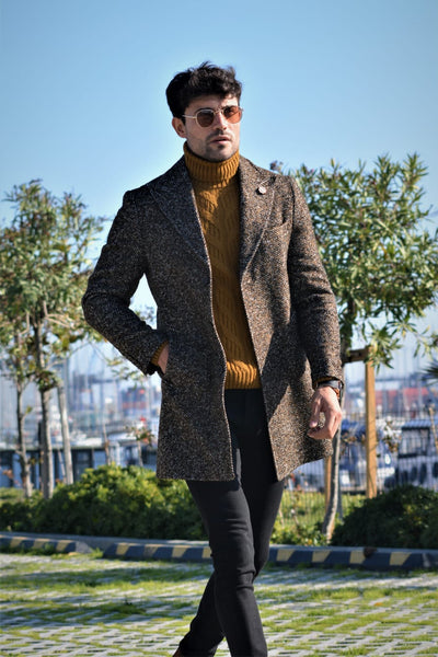 Saponi wool Coat Brown & Khaki | BOJONI