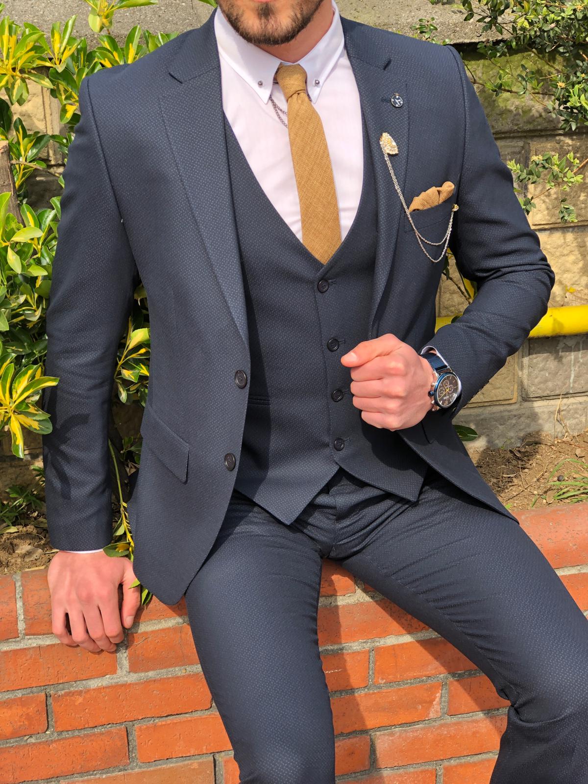 Densoff Slim-Fit Suit Vest Navy | BOJONI