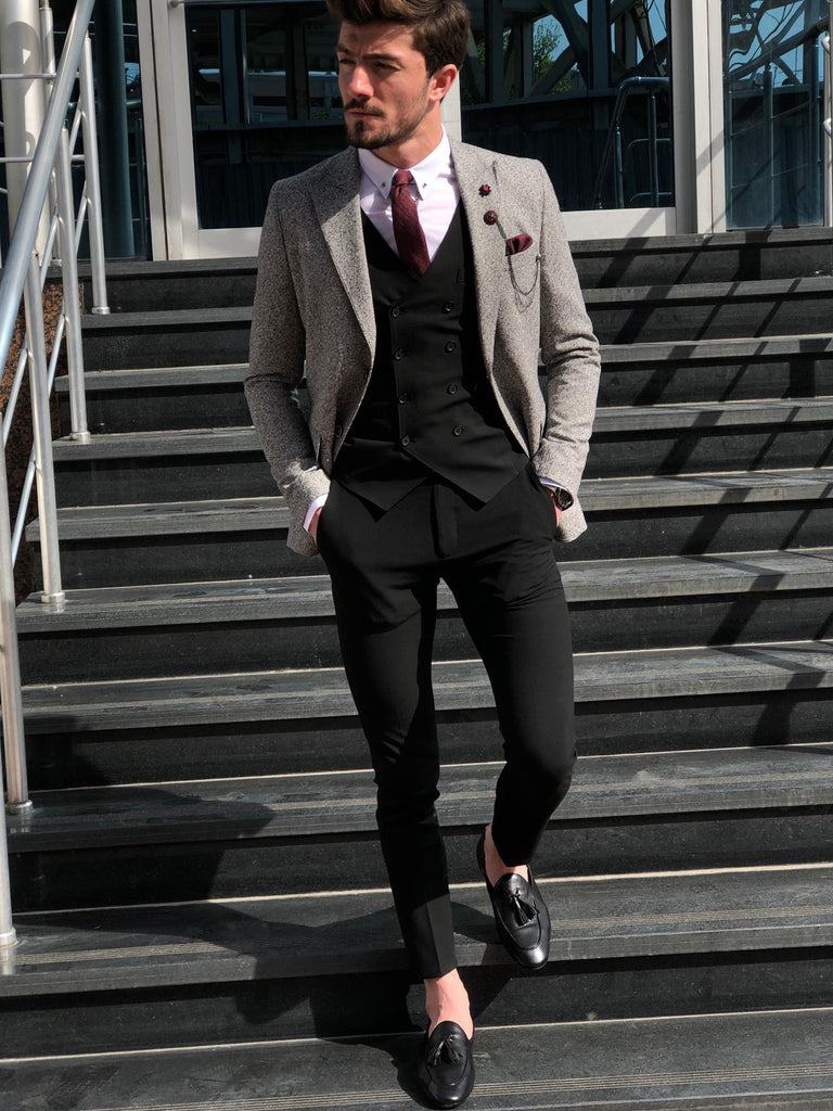 Papuk Slim-Fit Patterned Suit Vest Gray | BOJONI