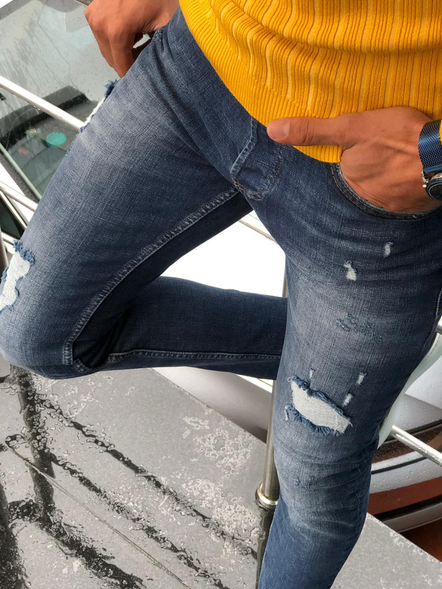 Major Slim-Fit Ripped Jeans Navy Blue – BOJONI