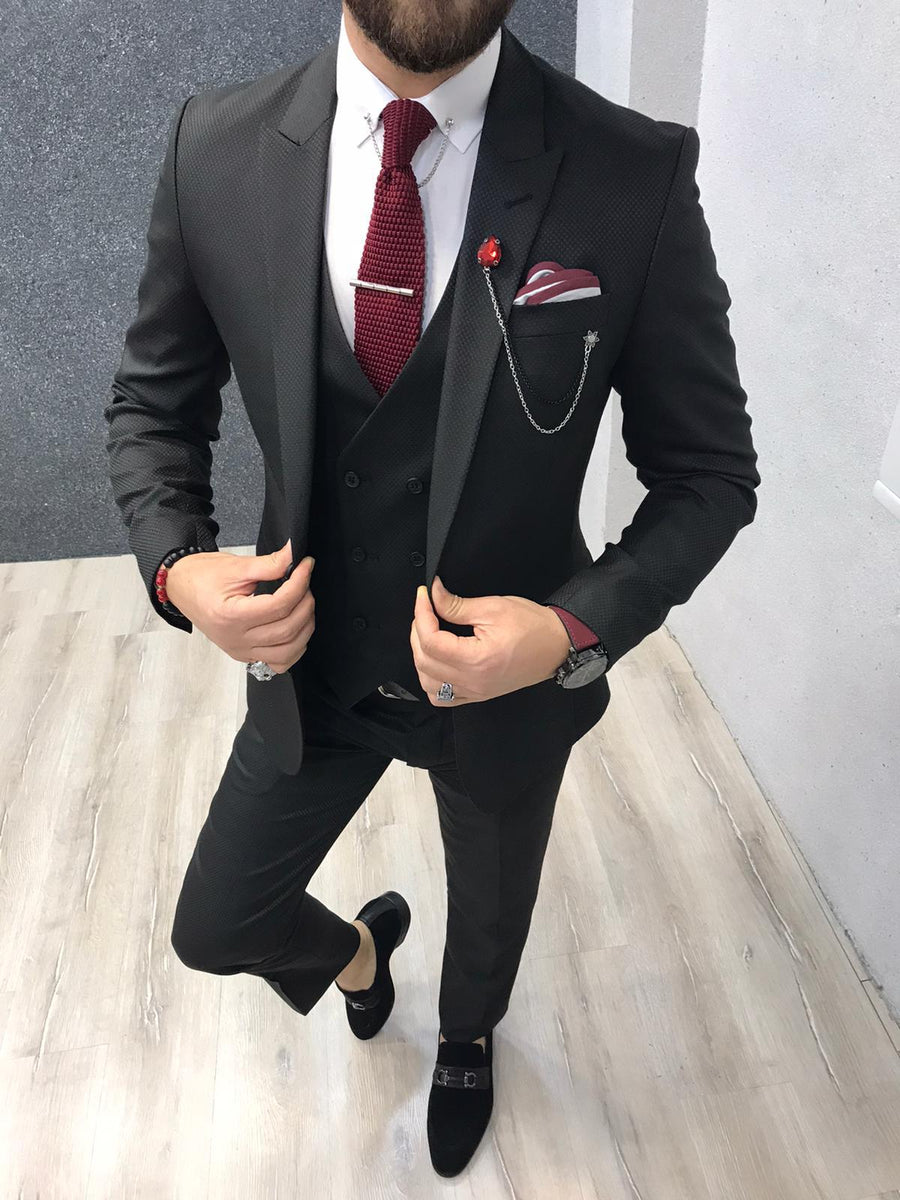 Ani Black Slim Fit Wool Suit | BOJONI