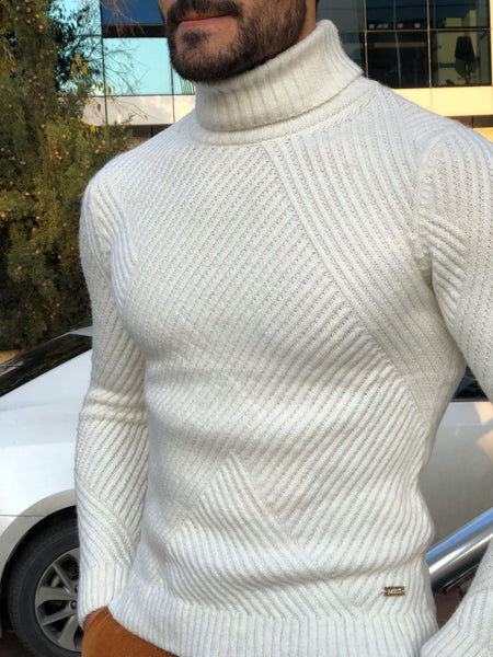 Capstone Ecru Slim Fit Turtleneck | BOJONI