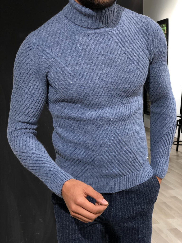 Ponto Slim-Fit Wool Turtleneck Knitwear Blue | BOJONI