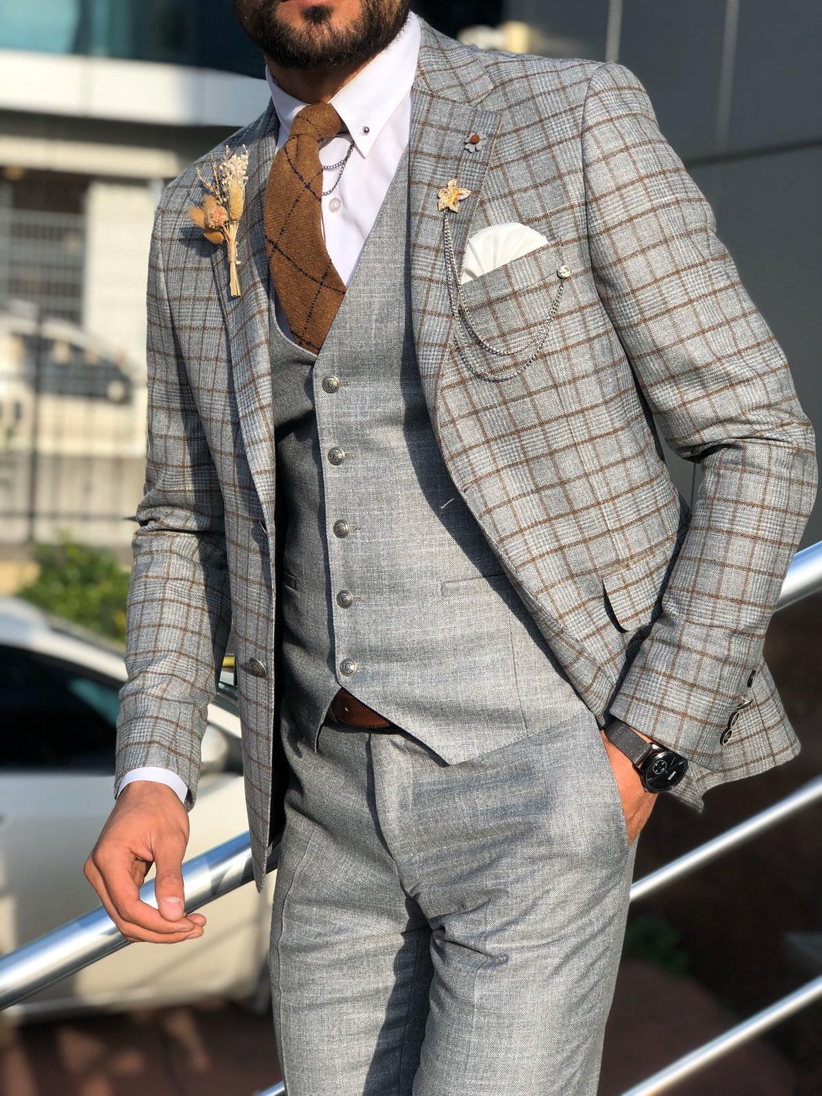 Toni Slim-Fit Plaid Suit Vest CAMEL | BOJONI