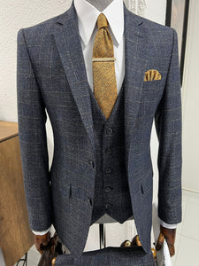 Louis Slim Fit High Quality Navy Plaid Suit | BOJONI