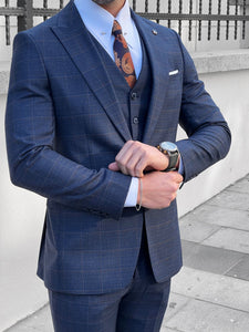 Louis Slim Fit Plaid Navy Business Suit | BOJONI