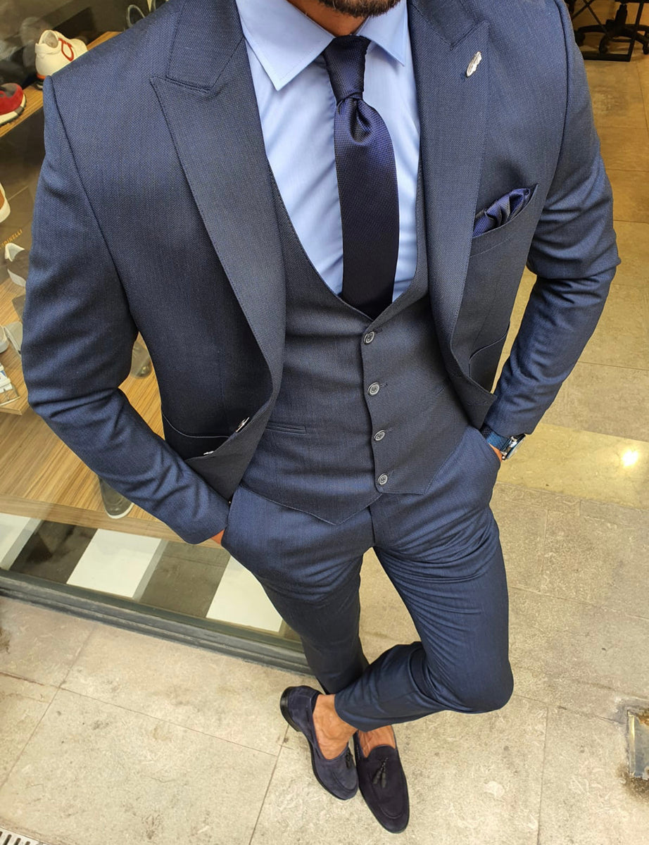 Reno Navy Blue Slim Fit Suit | BOJONI