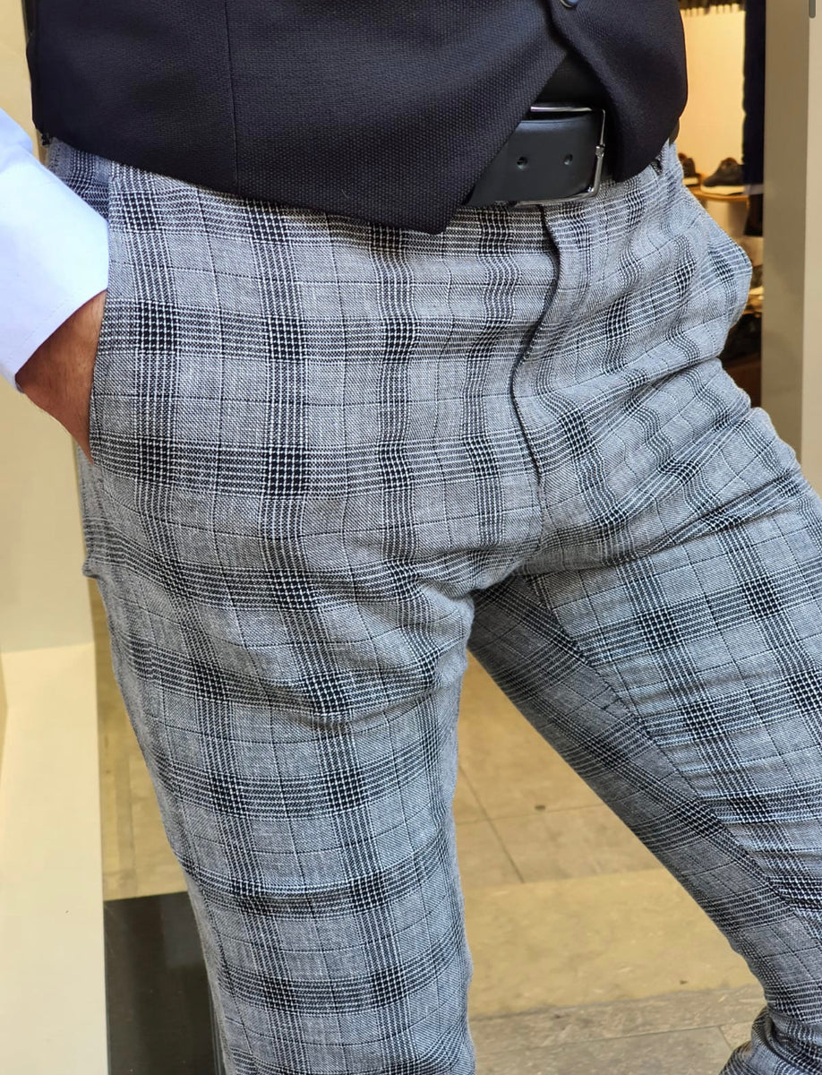 New Bern Black Slim Fit Plaid Pants | BOJONI