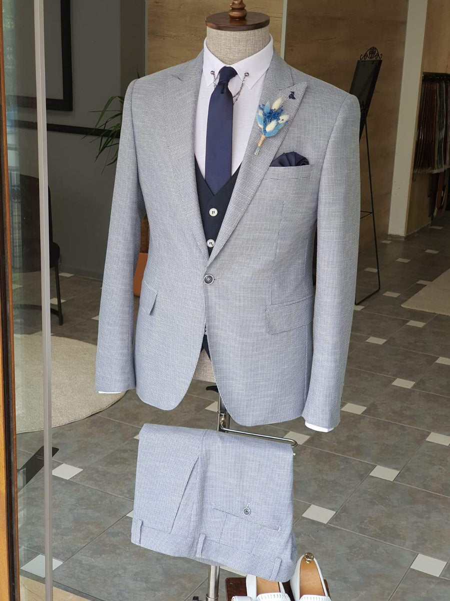 Boston Gray Slim Fit Peak Lapel Suit | BOJONI