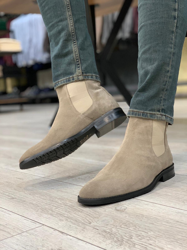 Suade Leather Chelsea Boots Cream | BOJONI