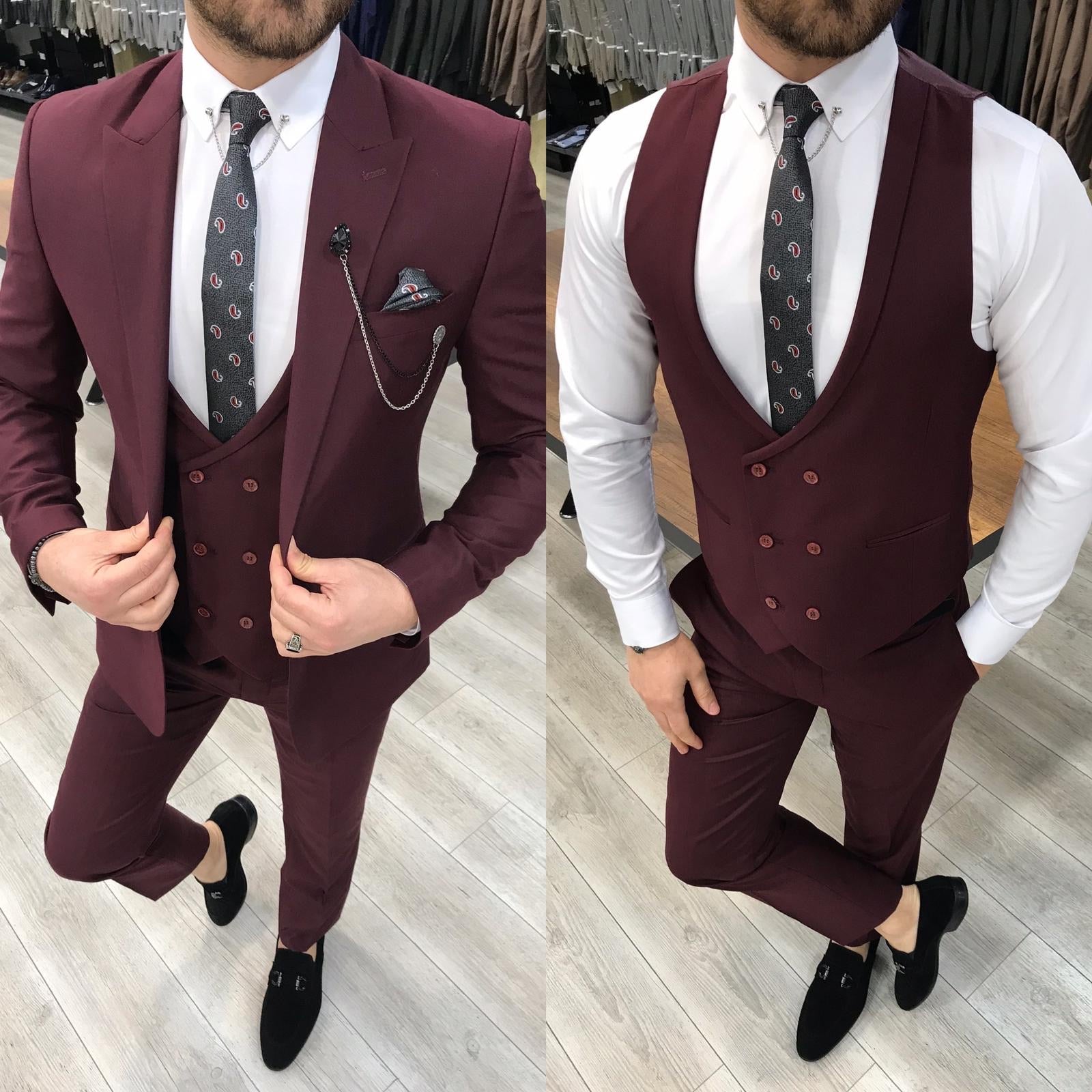 Louis Slim Fit Burgundy Suit | BOJONI