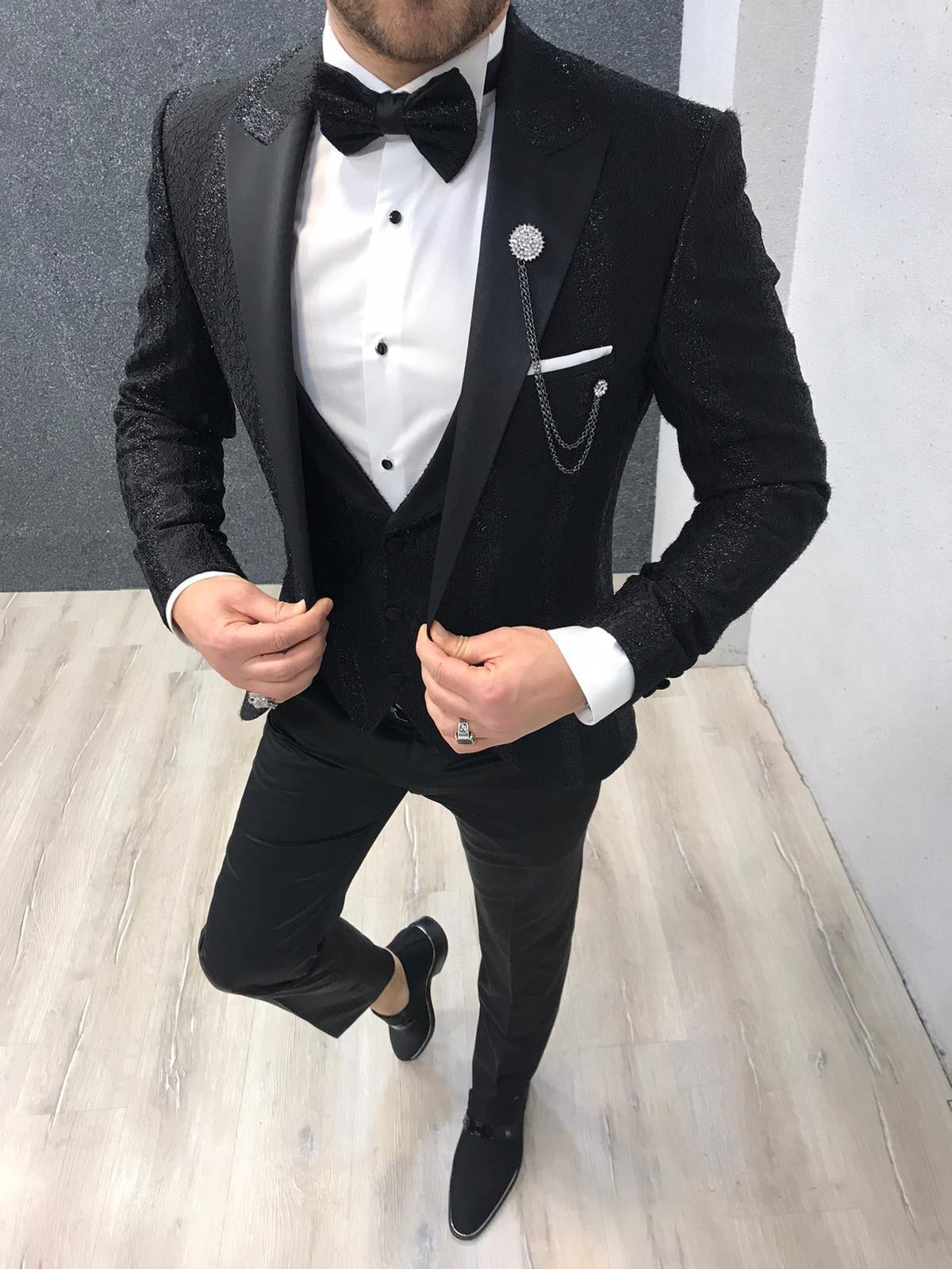 Napoli Black Slim Fit Diamond Tuxedo | BOJONI