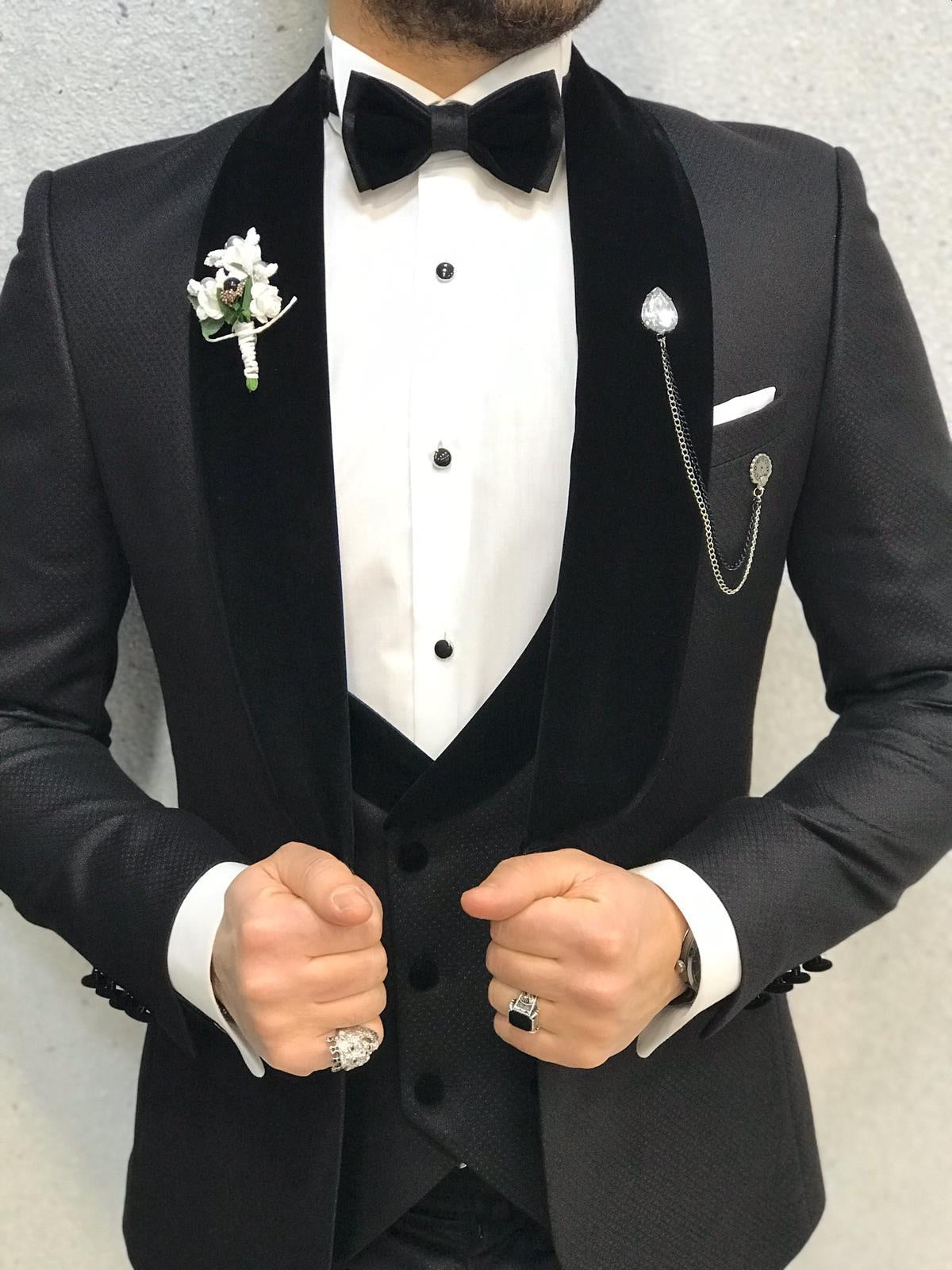 Nova Slim Fit Velvet Black Tuxedo | BOJONI