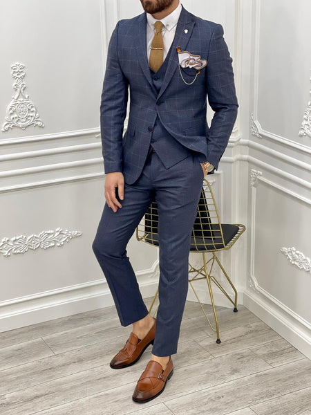 navy blue plaid suit