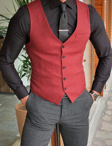 Daroni Claret Red Slim Fit Vest-baagr.myshopify.com-suit-BOJONI