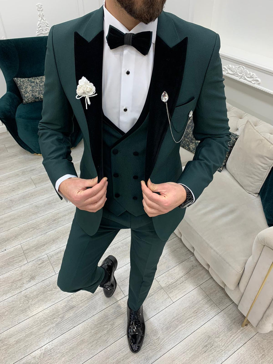 Bojoni Tishko Green Velvet Slim Fit Tuxedo | BOJONI