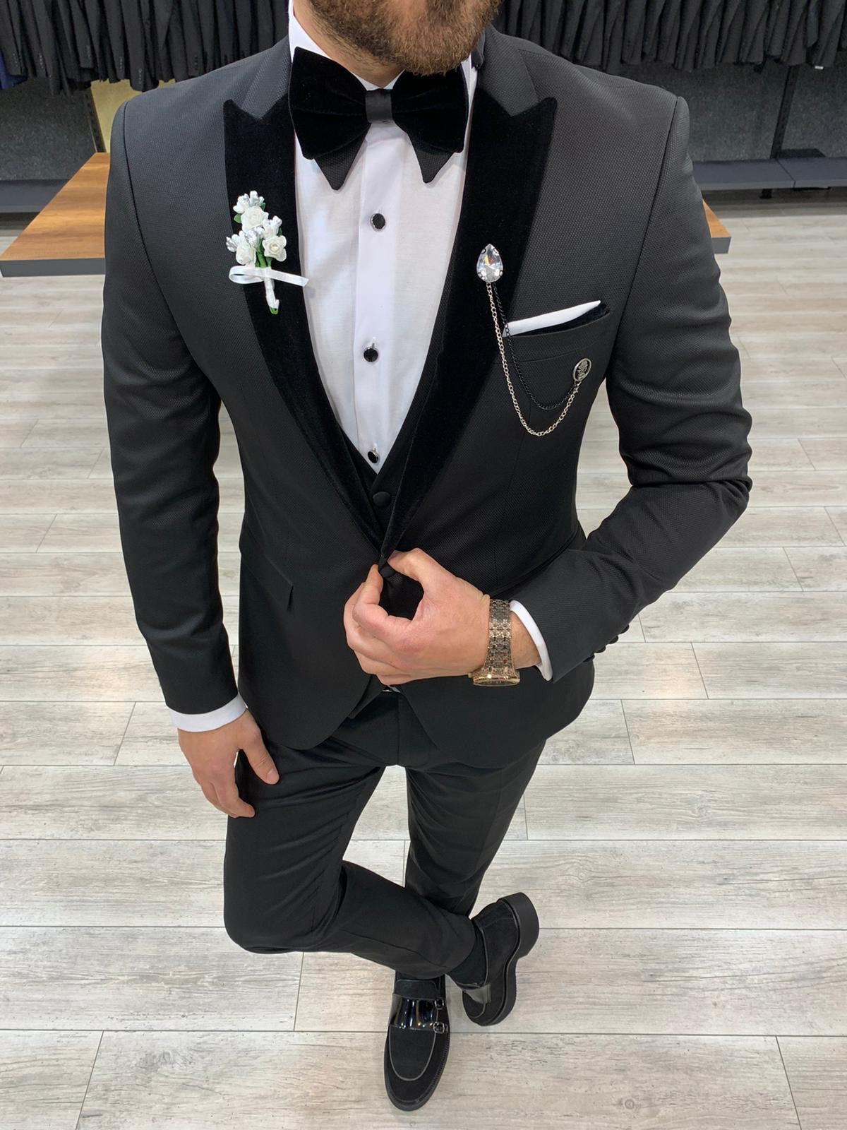 Catani Velvet Black Slim Fit Tuxedo #4 | BOJONI