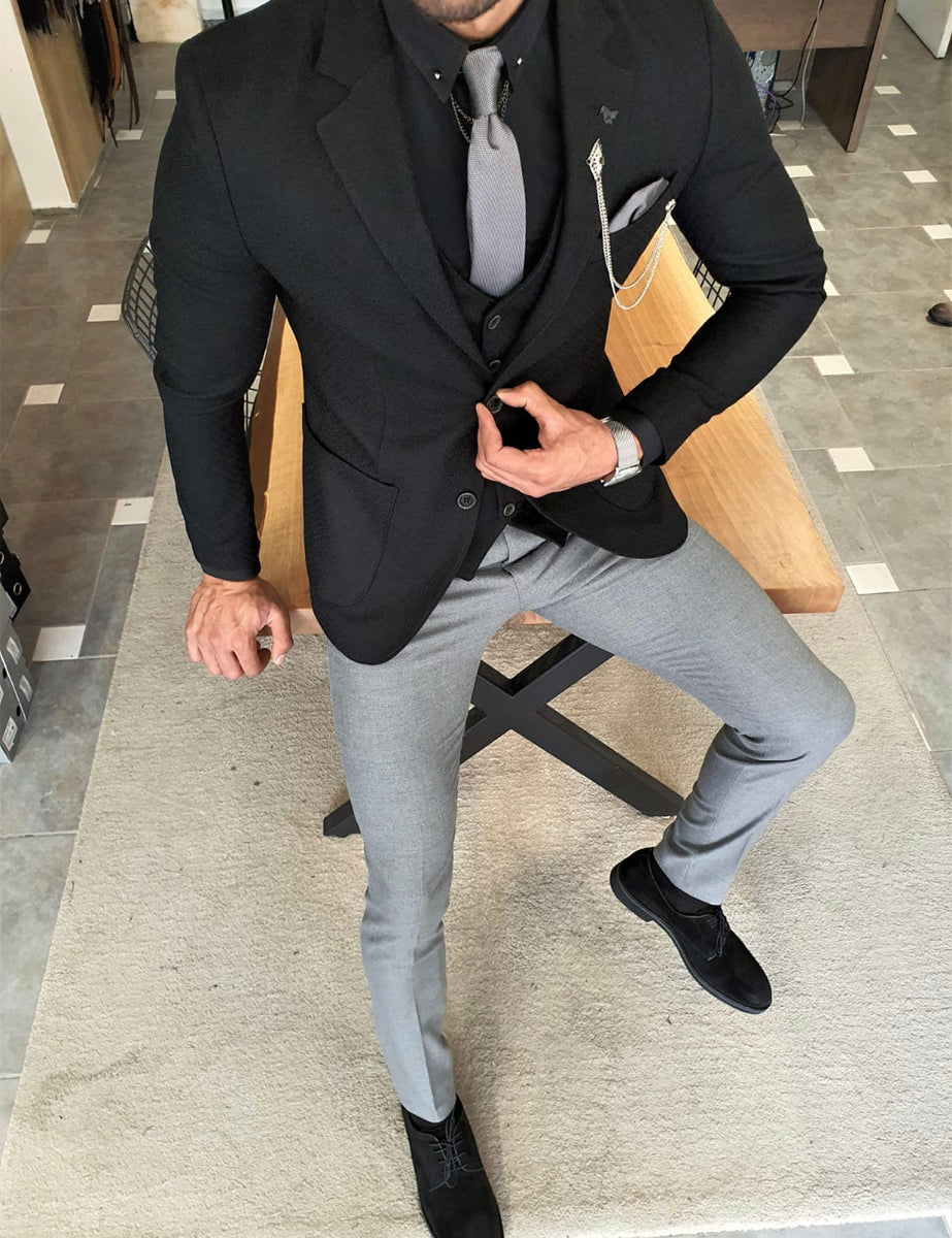 Garuzo Black Slim Fit Suit | BOJONI