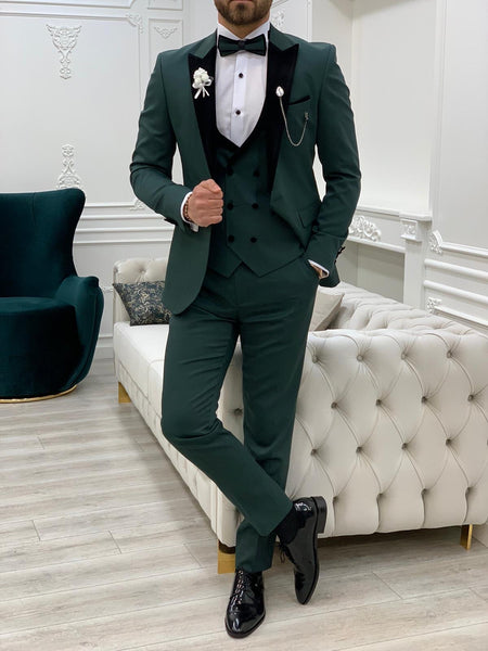 Partoni Royal Green Velvet Slim Fit Tuxedo | BOJONI