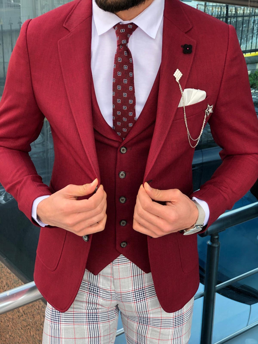 Slim-Fit Suit Vest Claret red – BOJONI