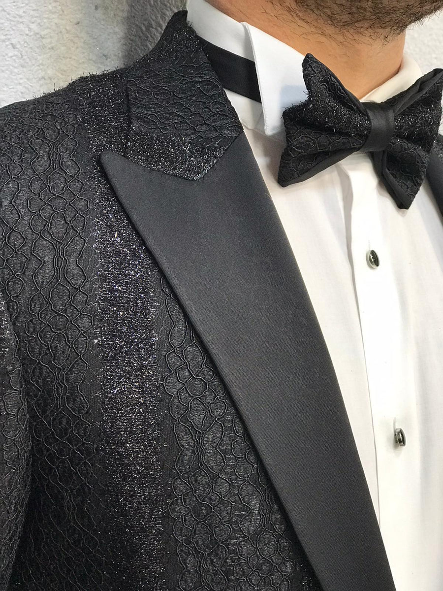 Napoli Black Slim Fit Diamond Tuxedo | BOJONI