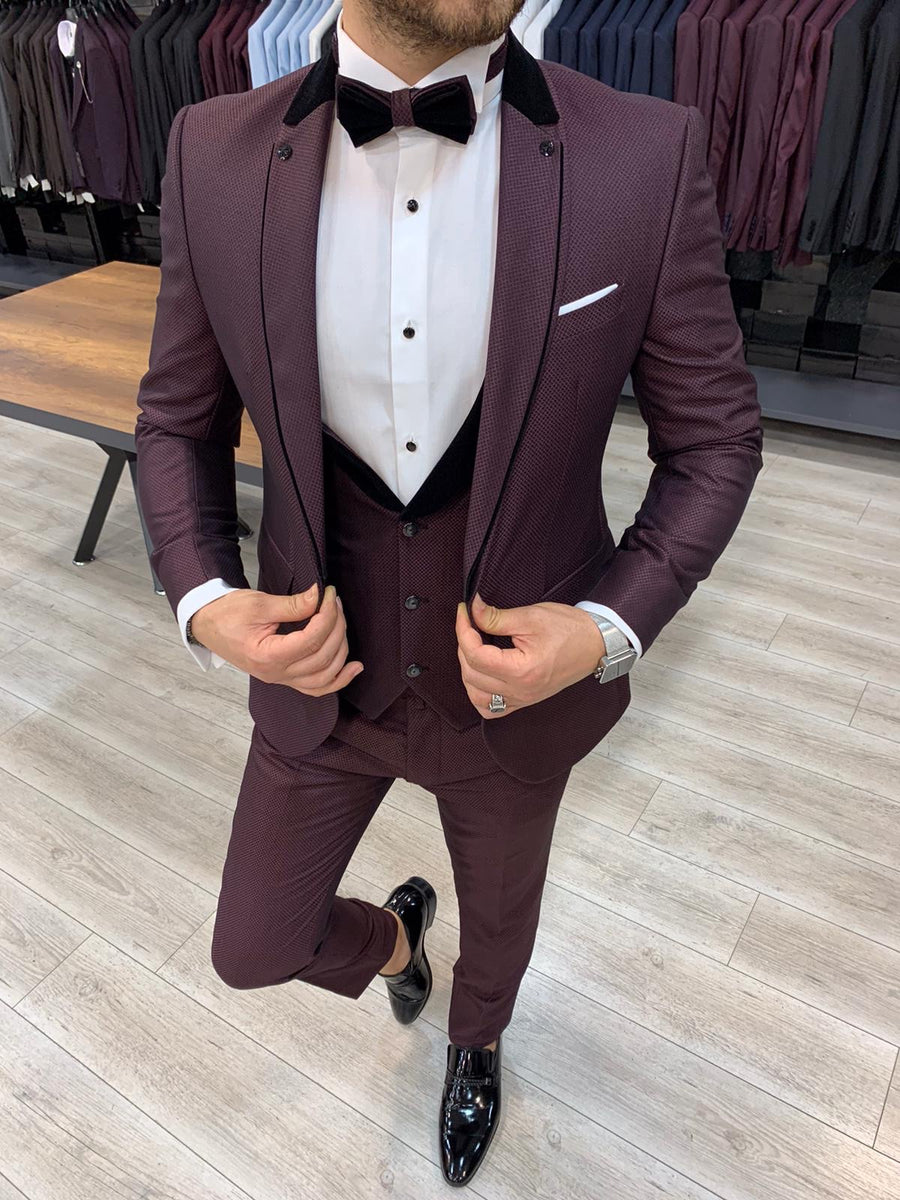 Arezzo Claret Red Slim Fit Tuxedo | BOJONI