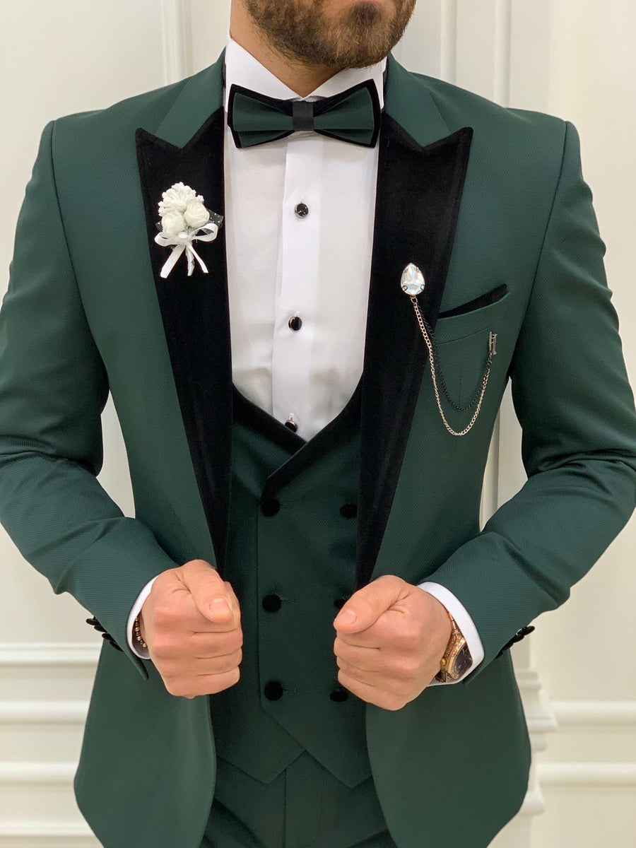 Partoni Royal Green Velvet Slim Fit Tuxedo | BOJONI