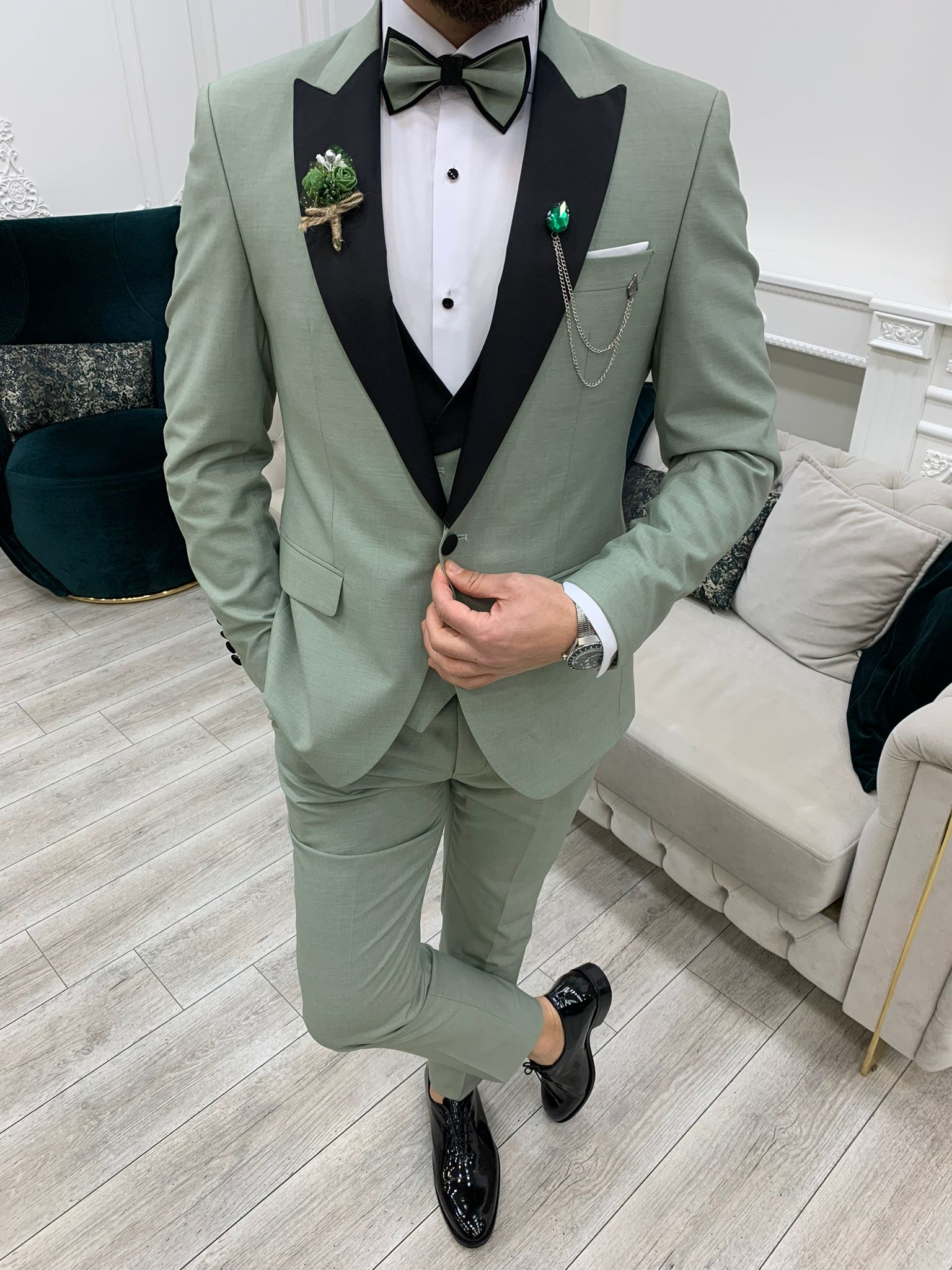 Bojoni Perris Water Green Slim Fit Tuxedo | BOJONI