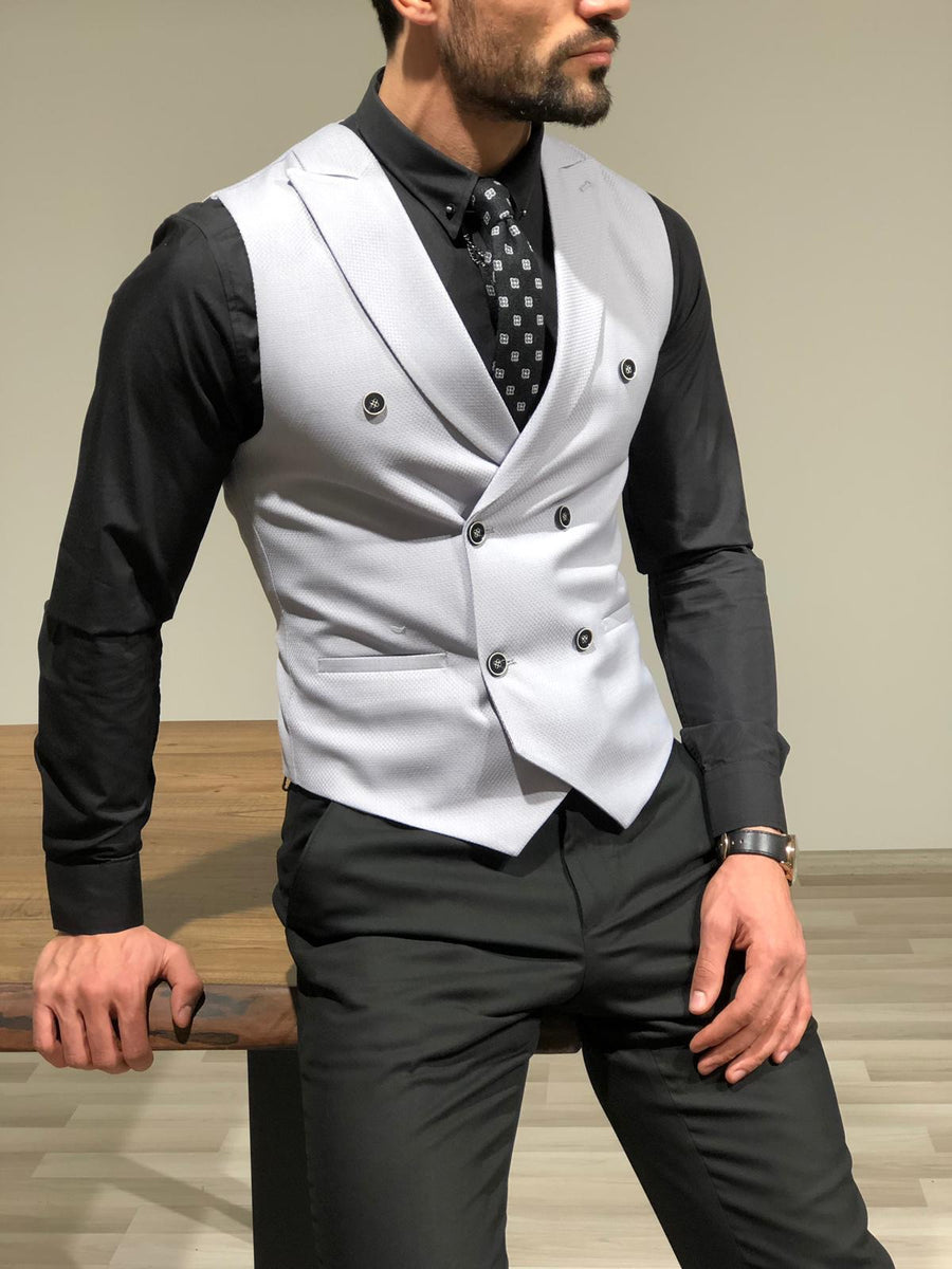 Slim-Fit Double Breasted Vest Gray | BOJONI