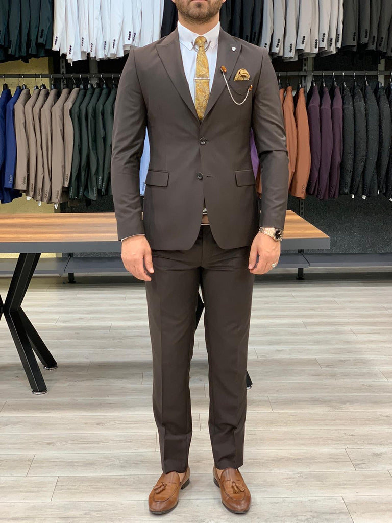 Verona Brown Slim Fit Wool Suit | BOJONI