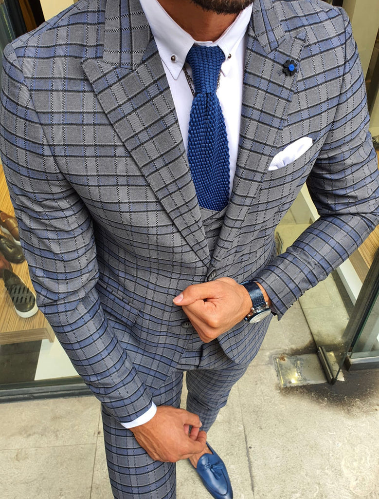 Tommy Gray Slim Fit Plaid Suit | BOJONI