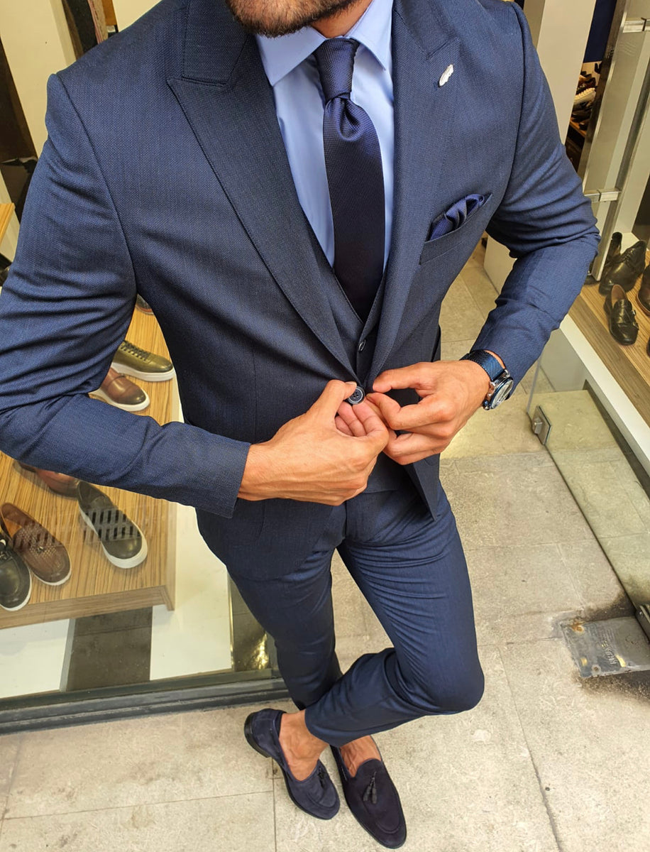 Reno Navy Blue Slim Fit Suit | BOJONI
