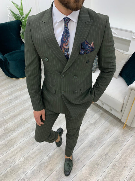 khaki pinstripe suit